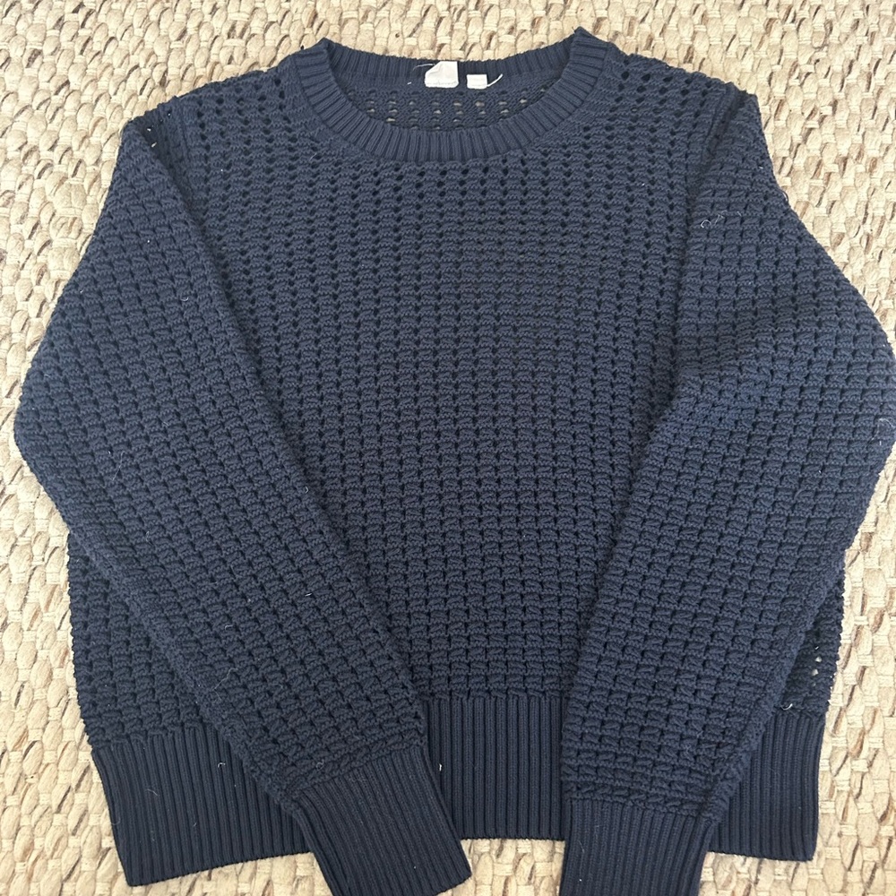 GAP Women's Dark Blue Textured Crewneck Sweater